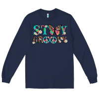 Navy stay groovy with butterfly peace sign and flowers Long Sleeve Tee - Artiststas