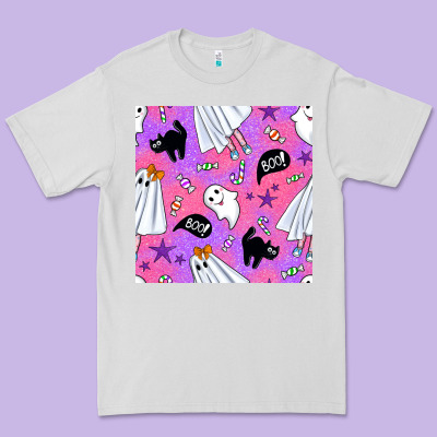 Cute Ghost Halloween Seamless Pattern Premium Tee Designed By Bundleandbundleshop