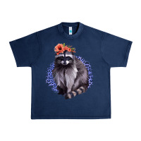Navy Classy But A Little Thrashy Racoon With Flowers Urban Heavy Tee - Jasminsmagicworld