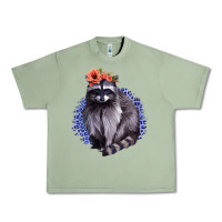 Oil Green Classy But A Little Thrashy Racoon With Flowers Urban Heavy Tee - Jasminsmagicworld