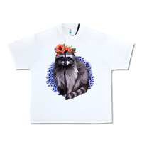 White Classy But A Little Thrashy Racoon With Flowers Urban Heavy Tee - Jasminsmagicworld