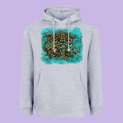 Leopard Turquoise Heavyweight Hoodie Designed By Ranaportraitstore