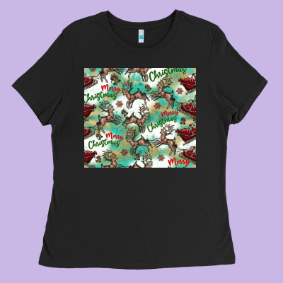 Christmas Magic Pattern Ladies Tee Designed By Cowhidedigitalart
