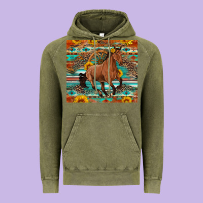 Galloping Horse Aztec Sunflower Vintage Hoodie Designed By Artiststas