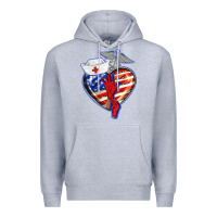 Heather Grey patriotic nurse love Premium Hoodie - BarkalooDesign