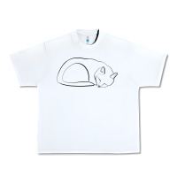 White Sleeping Cat Line Art Urban Heavy Tee - linhVisuals