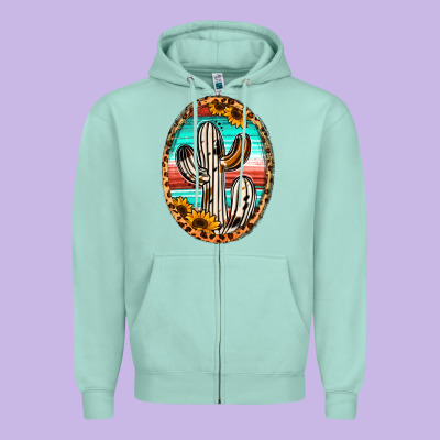 Western Cactus Zipper Hoodie Designed By Jasminsmagicworld