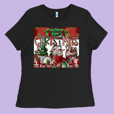 Merry Christmas Ladies Tee Designed By Cowhidedigitalart