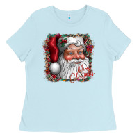 Baby Blue merry Christmas santa Ladies Tee - CowhideDigitalArt