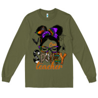 Army Green one spooky teacher Long Sleeve Tee - SublimationCraftShop