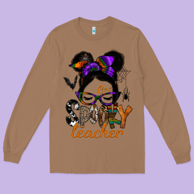 One Spooky Teacher Long Sleeve Tee Designed By Sublimationcraftshop