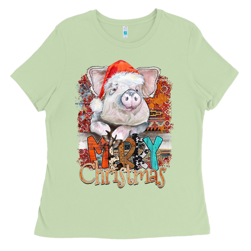 Merry Christmas Pig Ladies Tee by CowhideDigitalArt | Teevron