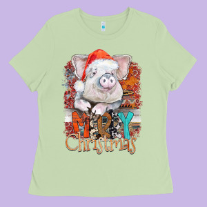 Merry Christmas Pig Ladies Tee Designed By Cowhidedigitalart