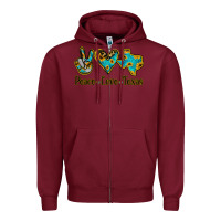 Burgundy Peace Love Texas Zipper Hoodie - Jasminsmagicworld