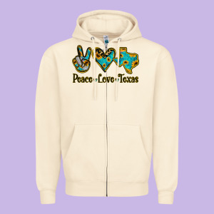 Peace Love Texas Zipper Hoodie Designed By Jasminsmagicworld