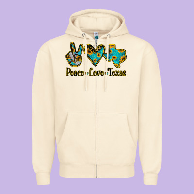 Peace Love Texas Zipper Hoodie Designed By Jasminsmagicworld