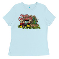 Baby Blue merry Christmas tractor tree Ladies Tee - CowhideDigitalArt