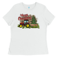 White merry Christmas tractor tree Ladies Tee - CowhideDigitalArt