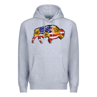 Heather Grey bison amerıcan flag Premium Hoodie - BarkalooDesign