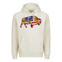 Oatmeal Heather bison amerıcan flag Premium Hoodie - BarkalooDesign