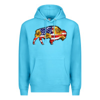 Ocean Blue bison amerıcan flag Premium Hoodie - BarkalooDesign