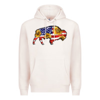 Pale Pink bison amerıcan flag Premium Hoodie - BarkalooDesign