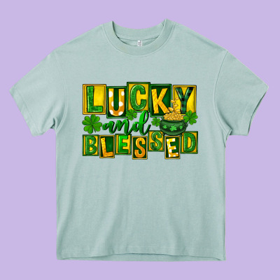 Lucky And Blessed St. Patricks Day Heavy Core Tee Designed By Fadigitalartstudio