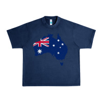 Navy Australia Map Flag Drawing Line Art Urban Heavy Tee - linhVisuals