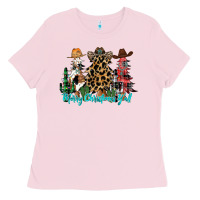 Bubblegum Pink merry christmas y'all christmas trees Ladies Tee - CowhideDigitalArt