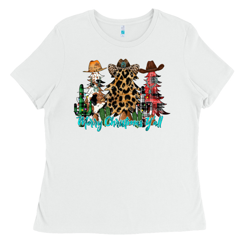 Merry Christmas Y'all Christmas Trees Ladies Tee by CowhideDigitalArt | Teevron