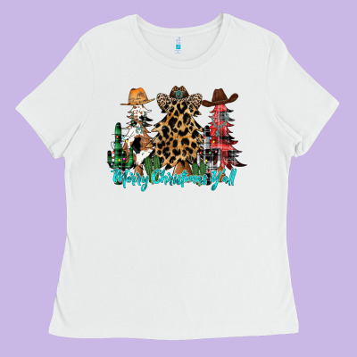 Merry Christmas Y'all Christmas Trees Ladies Tee Designed By Cowhidedigitalart