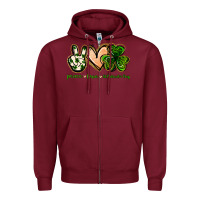 Burgundy peace love st.patrick's day Zipper Hoodie - Jasminsmagicworld