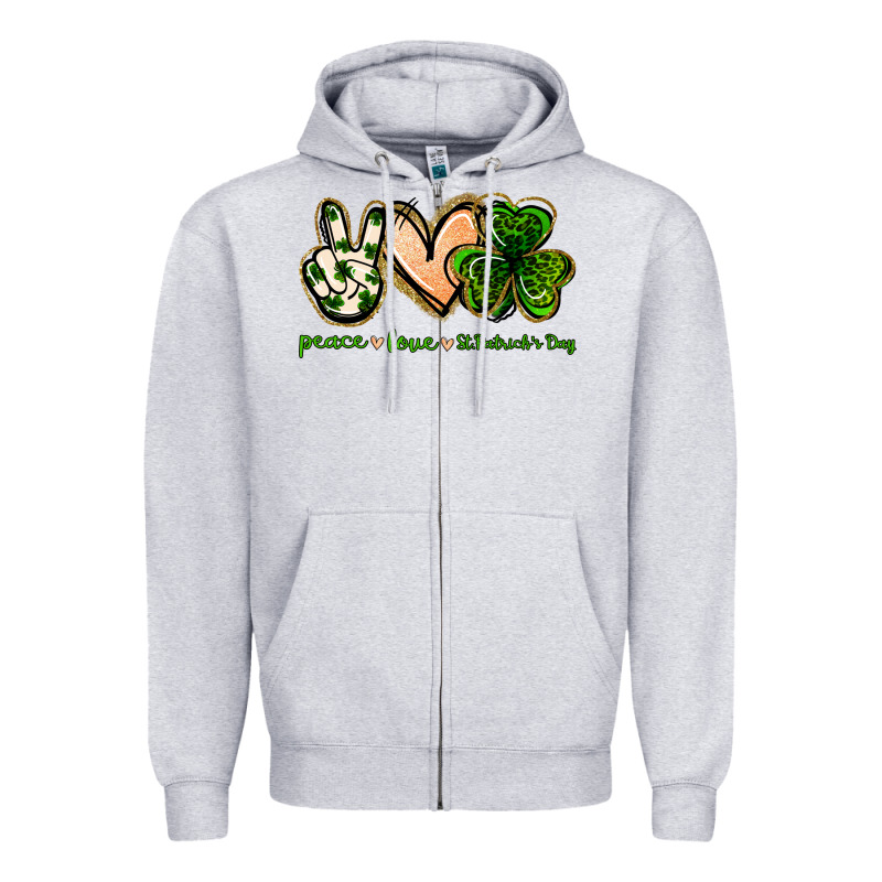 Peace Love St.patrick's Day Zipper Hoodie by Jasminsmagicworld | Teevron