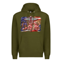 Army Green patriotic nurse certified nurse  assistant medilcal symbol  background Premium Hoodie - BarkalooDesign