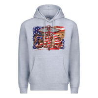 Heather Grey patriotic nurse certified nurse  assistant medilcal symbol  background Premium Hoodie - BarkalooDesign