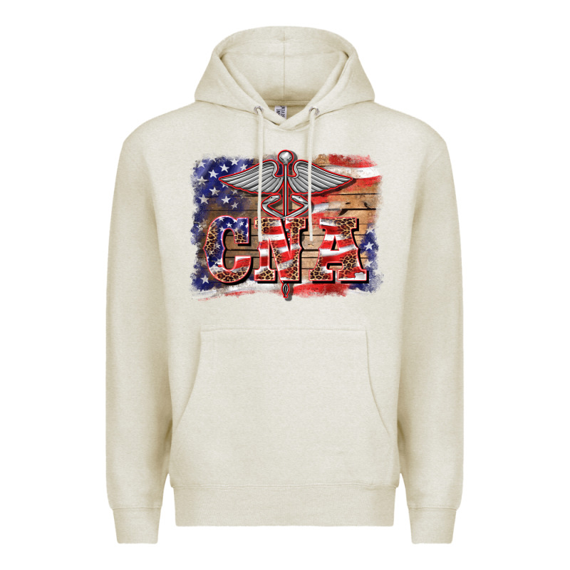 Patriotic Nurse Certified Nurse  Assistant Medilcal Symbol  Background Premium Hoodie by BarkalooDesign | Teevron
