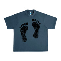 Midnight Navy 70's footprints   footprint Urban Heavy Tee - linhVisuals