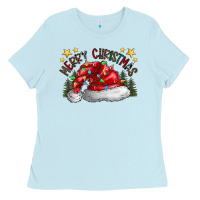 Baby Blue merry Christmas santa Ladies Tee - CowhideDigitalArt