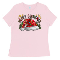 Bubblegum Pink merry Christmas santa Ladies Tee - CowhideDigitalArt