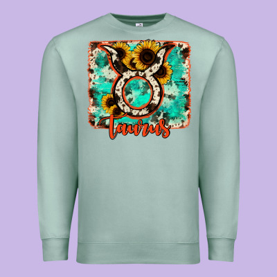 Taurus Turquoise Cowhide Premium Sweatshirt Designed By Ranaportraitstore