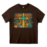 Chocolate Brown fall cross Heavy Core Tee - RanaPortraitStore
