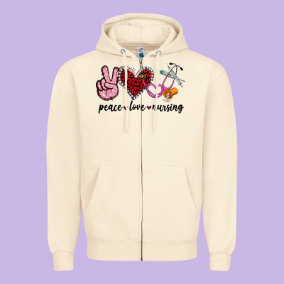 Peace Love Nursing Zipper Hoodie Designed By Jasminsmagicworld
