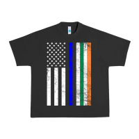 Irish American Flag Thin Blue Line Police St. Patrick's Day Long Sleev Urban Heavy Tee | Teevron