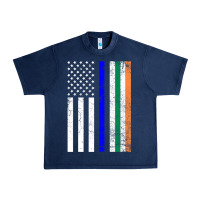 Navy irish american flag thin blue line police st. patrick's day long sleev Urban Heavy Tee - linhVisuals