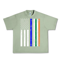 Oil Green irish american flag thin blue line police st. patrick's day long sleev Urban Heavy Tee - linhVisuals
