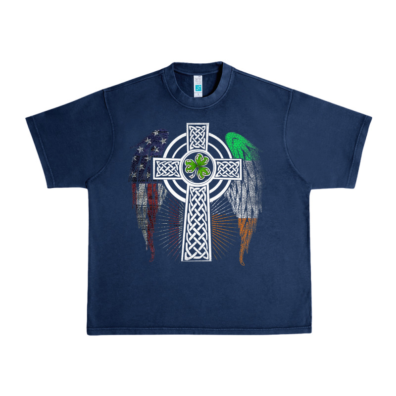 Irish American Usa Flag Celtic Cross St Patrick's Day Premium T Shirt Urban Heavy Tee by linhVisuals | Teevron