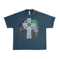 Irish American Usa Flag Celtic Cross St Patrick's Day Premium T Shirt Urban Heavy Tee | Teevron