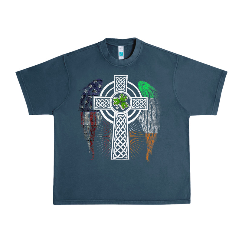 Irish American Usa Flag Celtic Cross St Patrick's Day Premium T Shirt Urban Heavy Tee by linhVisuals | Teevron