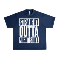 Navy straight outta night shift Urban Heavy Tee - linhVisuals