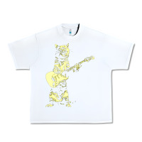 White cat playing guitar Urban Heavy Tee - linhVisuals
